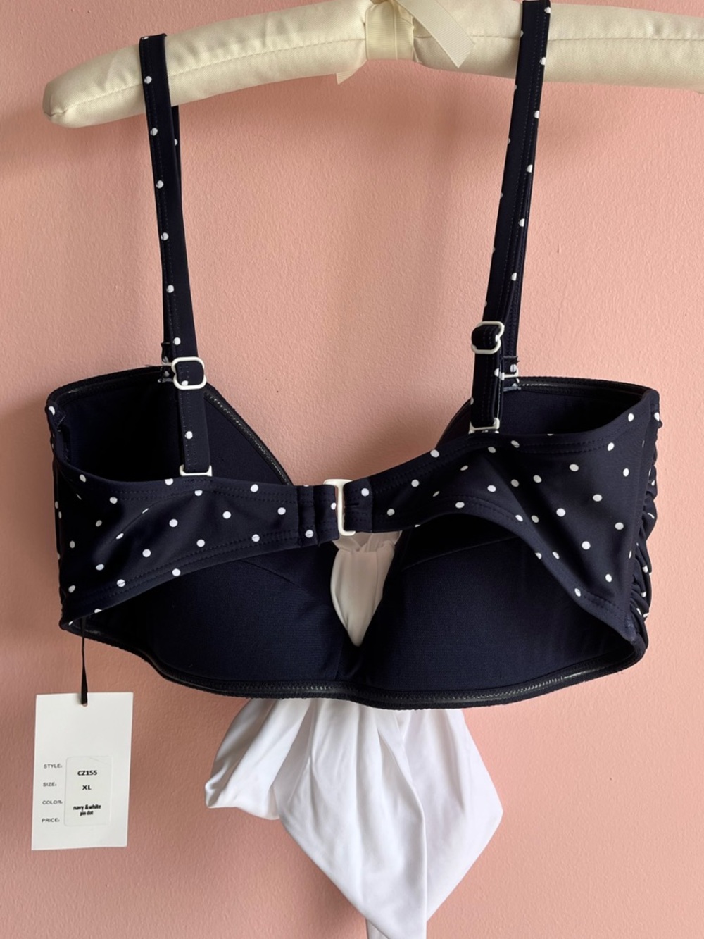 Unique Vintage NWT Pin Dot Pin-Up Rialto Bikini Top Blue White XL - Picture 3 of 8